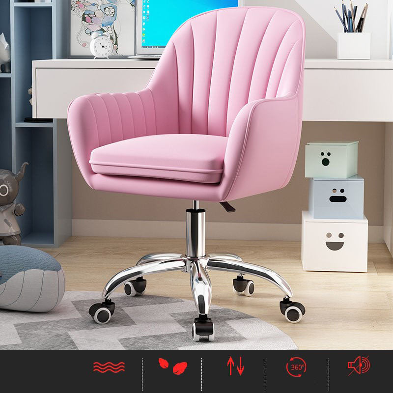 Contemporary Slide Mid Back Desk Chair Ergonomic Fixed Arms Office Chair Pink Steel Clearhalo 'furn' 'furn_office_chair' 'Furniture' 'furniture_office_chair' 'Office Chairs' 'Office Furniture' 'office_chair' 4992831