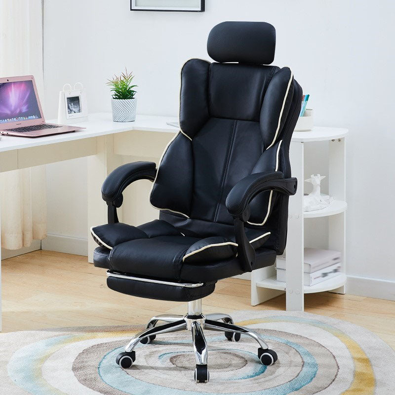 High Back Desk Chair Contemporary Ergonomic Fixed Arms Office Chair with Headrest Black With Footrest Sponge Clearhalo 'furn' 'furn_office_chair' 'Furniture' 'furniture_office_chair' 'Office Chairs' 'Office Furniture' 'office_chair' 4992846
