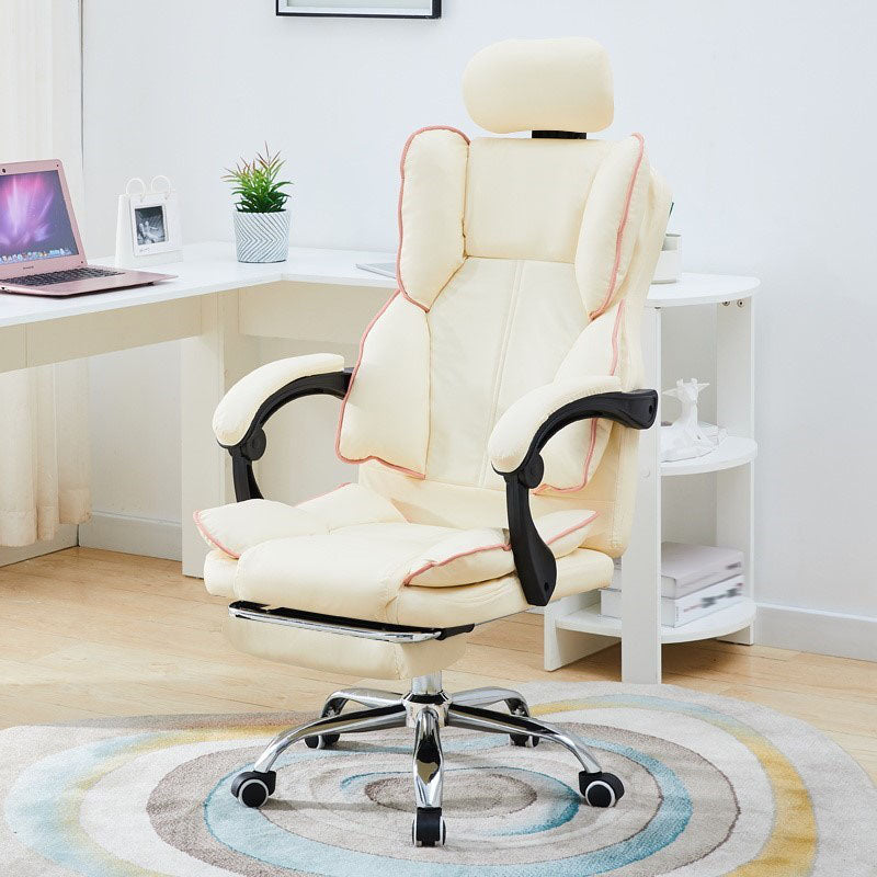 High Back Desk Chair Contemporary Ergonomic Fixed Arms Office Chair with Headrest Off-White With Footrest Latex Clearhalo 'furn' 'furn_office_chair' 'Furniture' 'furniture_office_chair' 'Office Chairs' 'Office Furniture' 'office_chair' 4992852