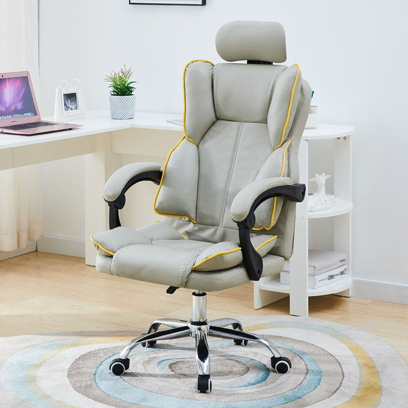 High Back Desk Chair Contemporary Ergonomic Fixed Arms Office Chair with Headrest Grey Without Footrest Sponge Clearhalo 'furn' 'furn_office_chair' 'Furniture' 'furniture_office_chair' 'Office Chairs' 'Office Furniture' 'office_chair' 4992854