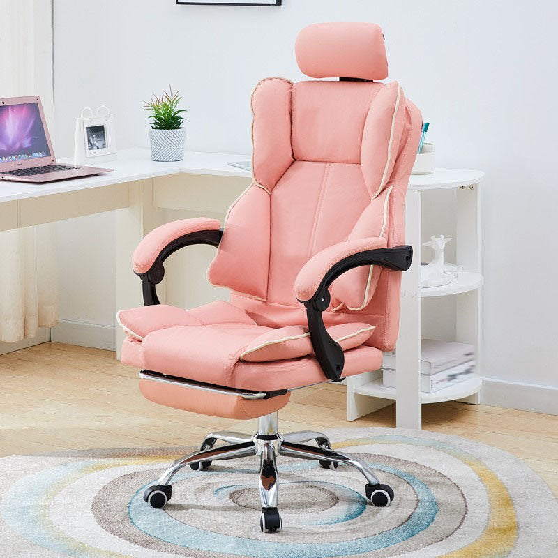 High Back Desk Chair Contemporary Ergonomic Fixed Arms Office Chair with Headrest Pink With Footrest Sponge Clearhalo 'furn' 'furn_office_chair' 'Furniture' 'furniture_office_chair' 'Office Chairs' 'Office Furniture' 'office_chair' 4992860