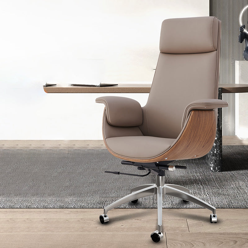 Modern Style Executive Chair Leather Office Chair with Fixed Arms Clearhalo 'furn' 'furn_office_chair' 'Furniture' 'furniture_office_chair' 'Office Chairs' 'Office Furniture' 'office_chair' 4992923