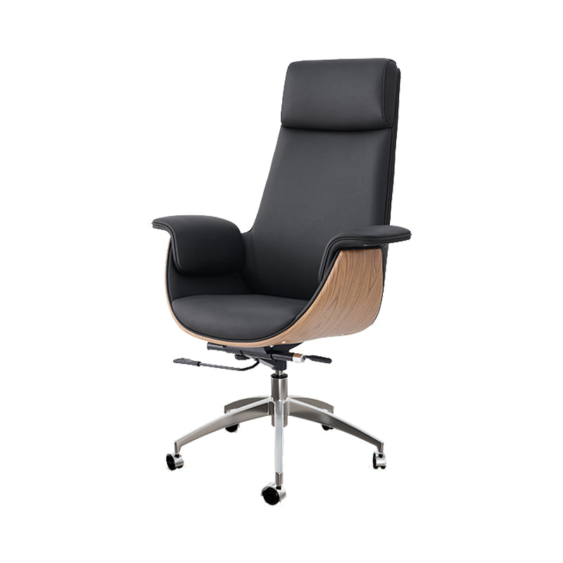Modern Style Executive Chair Leather Office Chair with Fixed Arms Black With Headrest Clearhalo 'furn' 'furn_office_chair' 'Furniture' 'furniture_office_chair' 'Office Chairs' 'Office Furniture' 'office_chair' 4992924