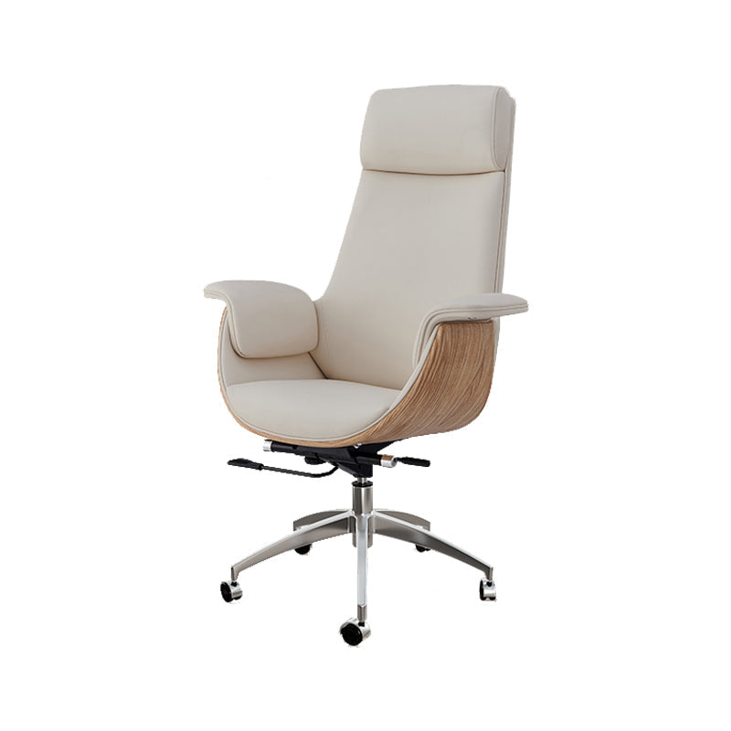Modern Style Executive Chair Leather Office Chair with Fixed Arms Beige With Headrest Clearhalo 'furn' 'furn_office_chair' 'Furniture' 'furniture_office_chair' 'Office Chairs' 'Office Furniture' 'office_chair' 4992925