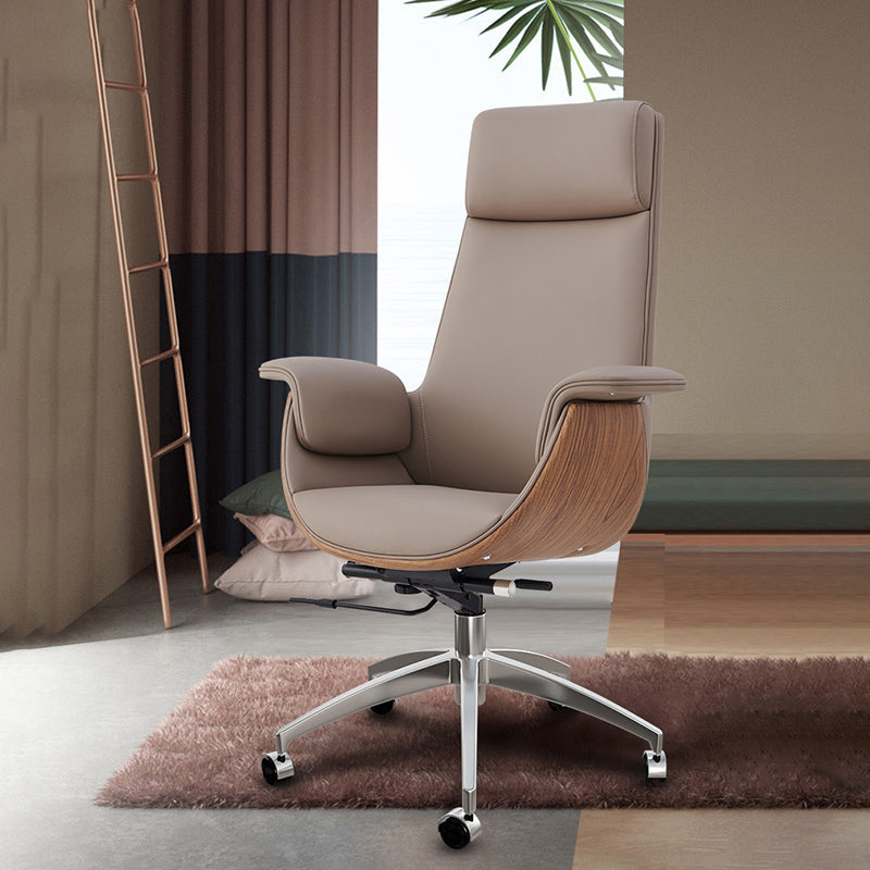 Modern Style Executive Chair Leather Office Chair with Fixed Arms Clearhalo 'furn' 'furn_office_chair' 'Furniture' 'furniture_office_chair' 'Office Chairs' 'Office Furniture' 'office_chair' 4992926