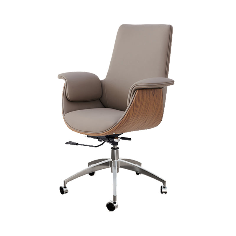 Modern Style Executive Chair Leather Office Chair with Fixed Arms Brown Without Headrest Clearhalo 'furn' 'furn_office_chair' 'Furniture' 'furniture_office_chair' 'Office Chairs' 'Office Furniture' 'office_chair' 4992927