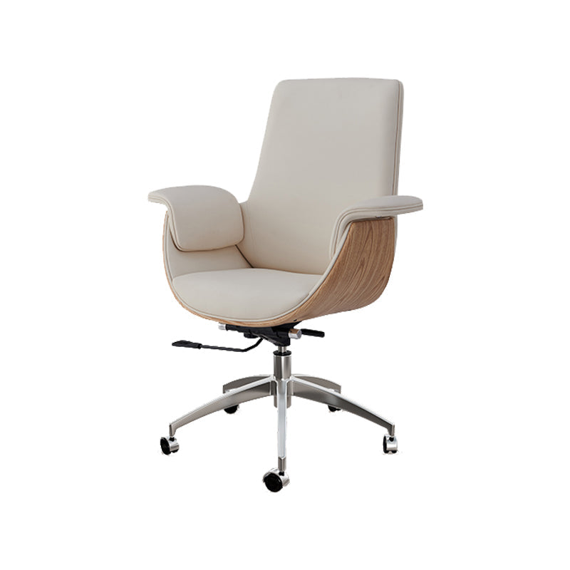 Modern Style Executive Chair Leather Office Chair with Fixed Arms Beige Without Headrest Clearhalo 'furn' 'furn_office_chair' 'Furniture' 'furniture_office_chair' 'Office Chairs' 'Office Furniture' 'office_chair' 4992929