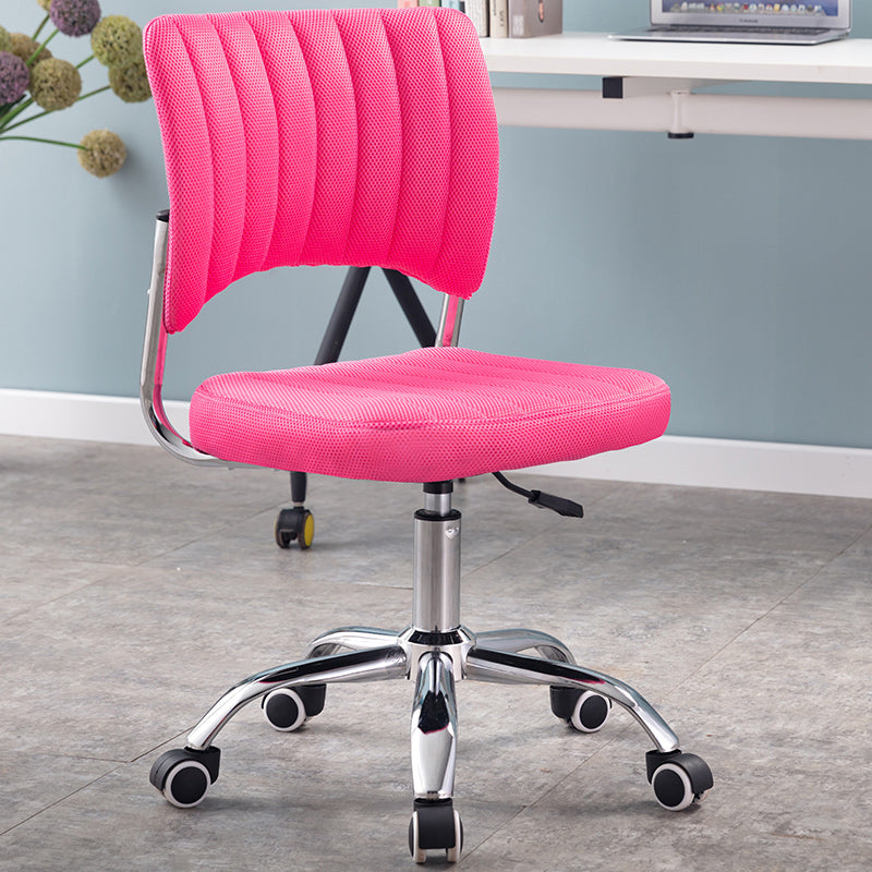 Modern Style Task Chair Mid-Back Ergonomic Armless Office Chair Pink 1 Piece Casters Included Clearhalo 'furn' 'furn_office_chair' 'Furniture' 'furniture_office_chair' 'Office Chairs' 'Office Furniture' 'office_chair' 4993141