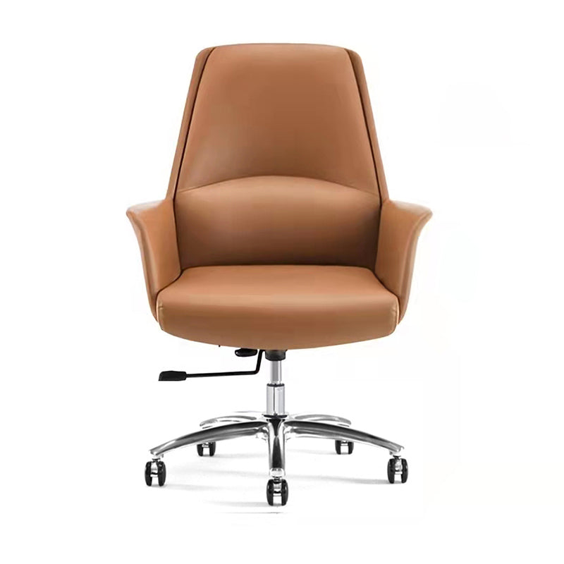 Modern Leather Executive Chair Ergonomic Adjustable Swivel Office Chair Brown Without Headrest Clearhalo 'furn' 'furn_office_chair' 'Furniture' 'furniture_office_chair' 'Office Chairs' 'Office Furniture' 'office_chair' 4993215