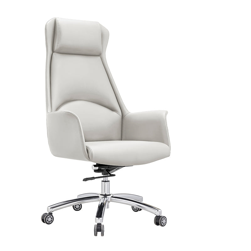 Modern Leather Executive Chair Ergonomic Adjustable Swivel Office Chair White With Headrest Clearhalo 'furn' 'furn_office_chair' 'Furniture' 'furniture_office_chair' 'Office Chairs' 'Office Furniture' 'office_chair' 4993224