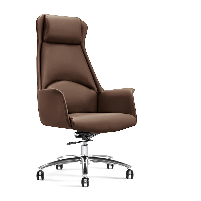 Modern Leather Executive Chair Ergonomic Adjustable Swivel Office Chair Dark Coffee With Headrest Clearhalo 'furn' 'furn_office_chair' 'Furniture' 'furniture_office_chair' 'Office Chairs' 'Office Furniture' 'office_chair' 4993226