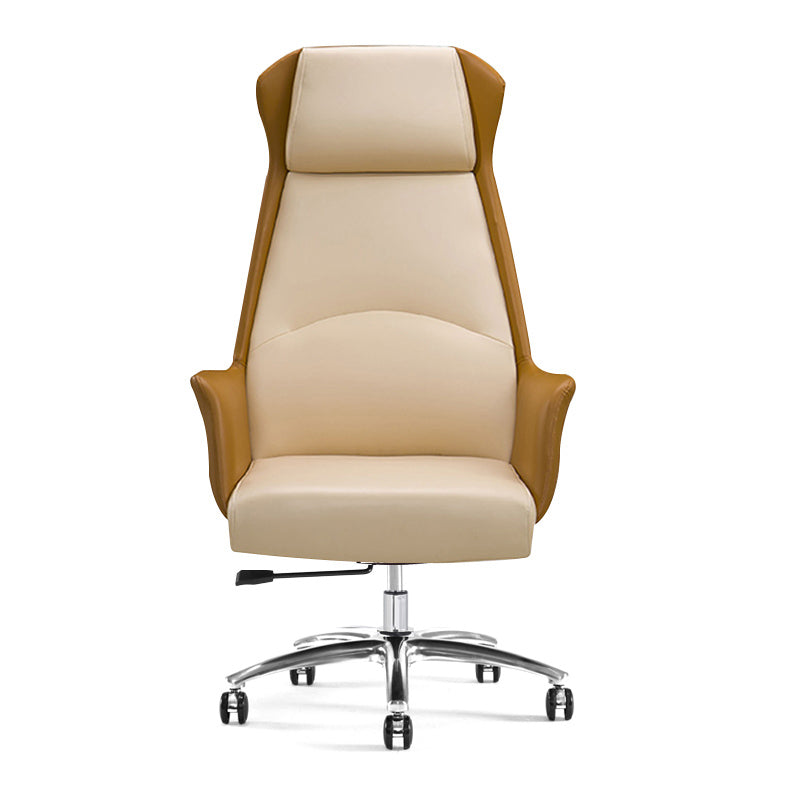 Modern Leather Executive Chair Ergonomic Adjustable Swivel Office Chair Beige With Headrest Clearhalo 'furn' 'furn_office_chair' 'Furniture' 'furniture_office_chair' 'Office Chairs' 'Office Furniture' 'office_chair' 4993231