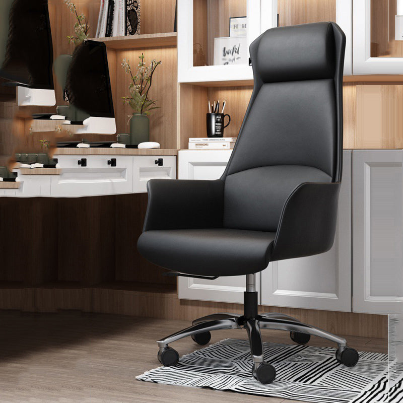 Modern Leather Executive Chair Ergonomic Adjustable Swivel Office Chair Matt Black With Headrest Clearhalo 'furn' 'furn_office_chair' 'Furniture' 'furniture_office_chair' 'Office Chairs' 'Office Furniture' 'office_chair' 4993234