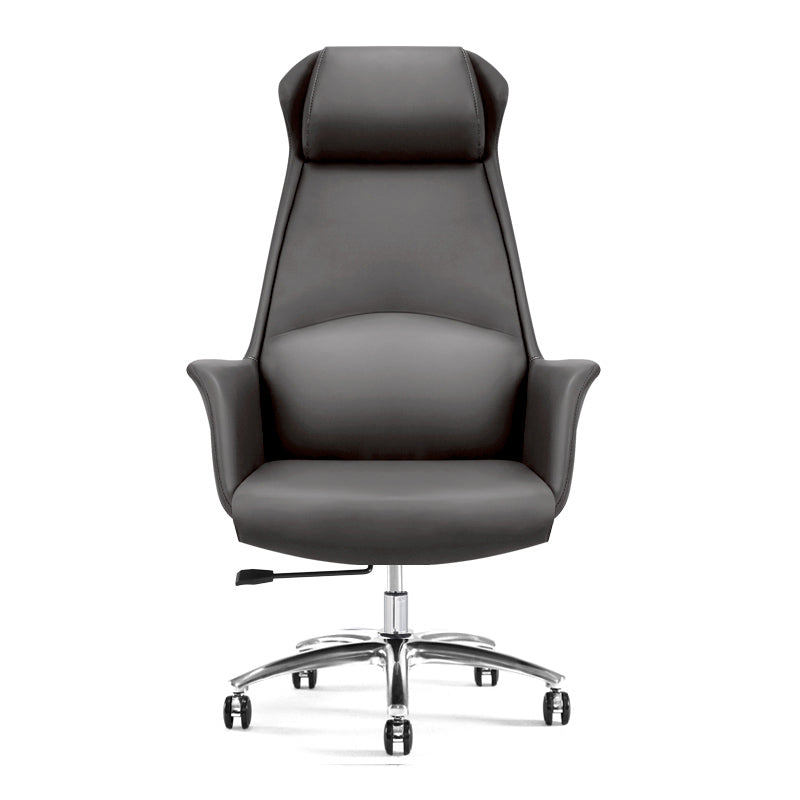 Modern Leather Executive Chair Ergonomic Adjustable Swivel Office Chair Gray With Headrest Clearhalo 'furn' 'furn_office_chair' 'Furniture' 'furniture_office_chair' 'Office Chairs' 'Office Furniture' 'office_chair' 4993235