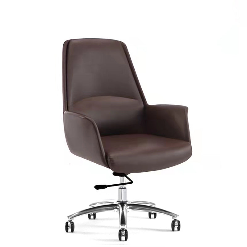 Modern Leather Executive Chair Ergonomic Adjustable Swivel Office Chair Coffee Without Headrest Clearhalo 'furn' 'furn_office_chair' 'Furniture' 'furniture_office_chair' 'Office Chairs' 'Office Furniture' 'office_chair' 4993237
