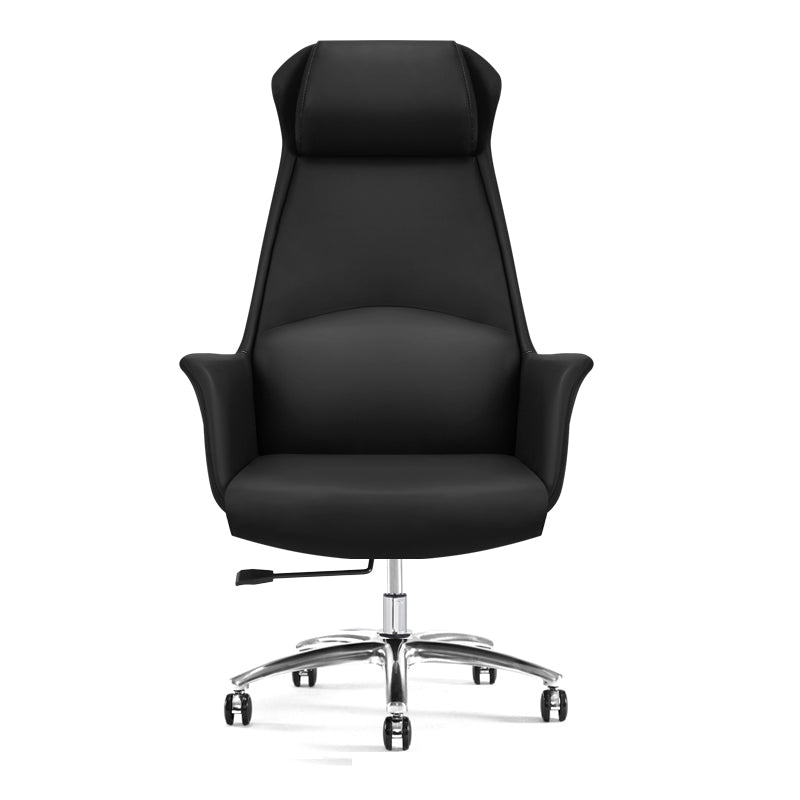 Modern Leather Executive Chair Ergonomic Adjustable Swivel Office Chair Black With Headrest Clearhalo 'furn' 'furn_office_chair' 'Furniture' 'furniture_office_chair' 'Office Chairs' 'Office Furniture' 'office_chair' 4993238