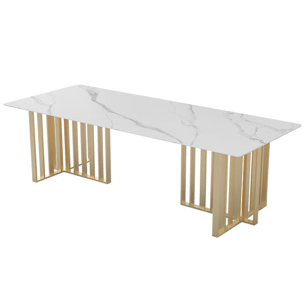 Rectangle Meeting Table Industrial Style Office Desk with Seld Base White-Gold Clearhalo 'furn' 'furn_office_desk' 'Furniture' 'furniture_office_desk' 'Office Desks' 'Office Furniture' 'office_desk' 4993343