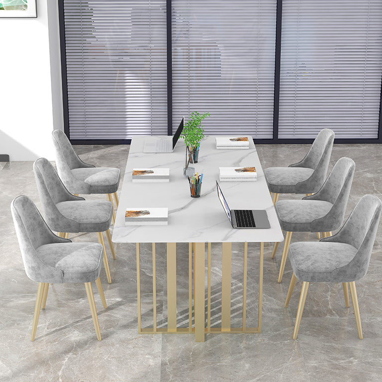 Rectangle Meeting Table Industrial Style Office Desk with Seld Base 70.9"L x 31.5"W x 29.5"H White-Gold Clearhalo 'furn' 'furn_office_desk' 'Furniture' 'furniture_office_desk' 'Office Desks' 'Office Furniture' 'office_desk' 4993344