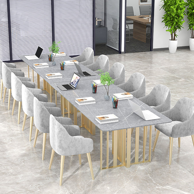 Rectangle Meeting Table Industrial Style Office Desk with Seld Base Gray-Gold Clearhalo 'furn' 'furn_office_desk' 'Furniture' 'furniture_office_desk' 'Office Desks' 'Office Furniture' 'office_desk' 4993345