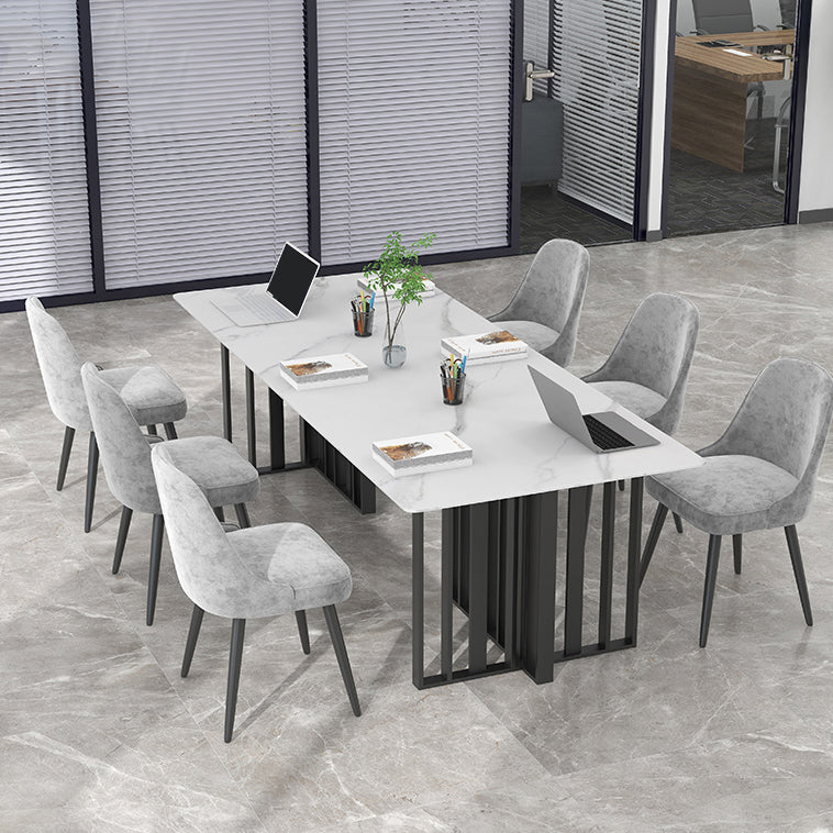 Rectangle Meeting Table Industrial Style Office Desk with Seld Base 63"L x 27.6"W x 29.5"H White Clearhalo 'furn' 'furn_office_desk' 'Furniture' 'furniture_office_desk' 'Office Desks' 'Office Furniture' 'office_desk' 4993346