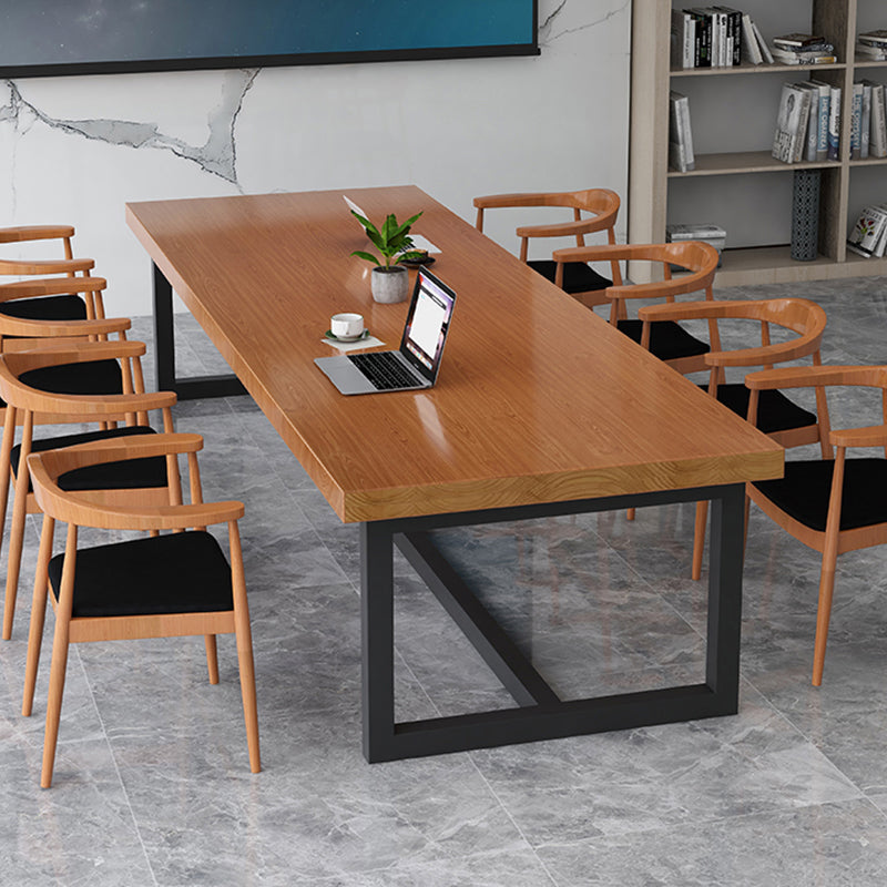 Rectangle Meeting Table Industrial Office Desk with Trestle Base Clearhalo 'furn' 'furn_office_desk' 'Furniture' 'furniture_office_desk' 'Office Desks' 'Office Furniture' 'office_desk' 4993489