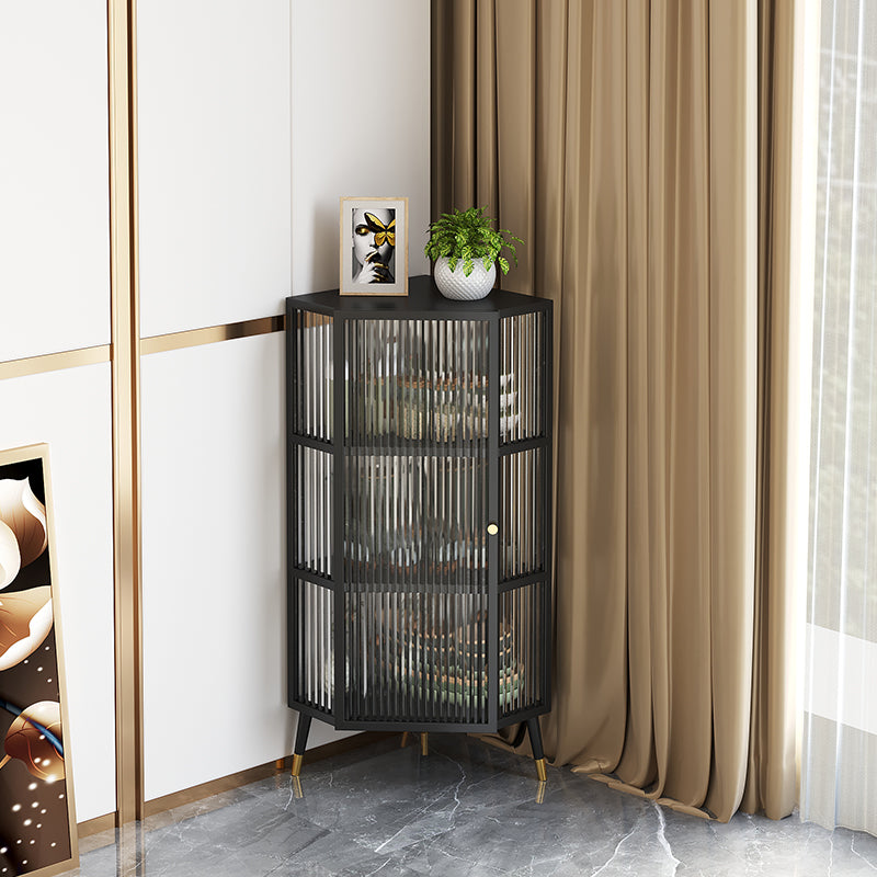 Modern Style Kitchen Server Glass Door Metal Frame Dining Server for Living Room 16"L x 16"W x 41"H Black Clearhalo 'buffet_sideboard' 'Buffets & Sideboards' 'furn' 'furn_buffet_sideboard' 'Furniture' 'furniture_buffet_sideboard' 'Kitchen & Dining Furniture' 4993532