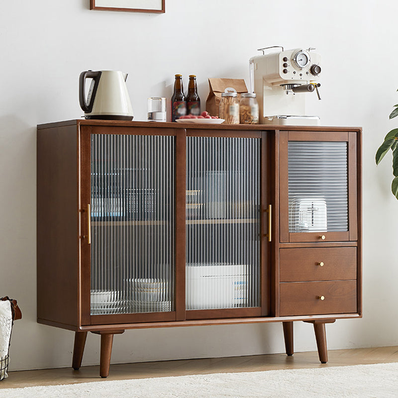 Minimalism Wood Cupboard Glass Doors Kitchen Sideboard for Living Room 47"L x 16"W x 36"H Walnut Clearhalo 'buffet_sideboard' 'Buffets & Sideboards' 'furn' 'furn_buffet_sideboard' 'Furniture' 'furniture_buffet_sideboard' 'Kitchen & Dining Furniture' 4993578