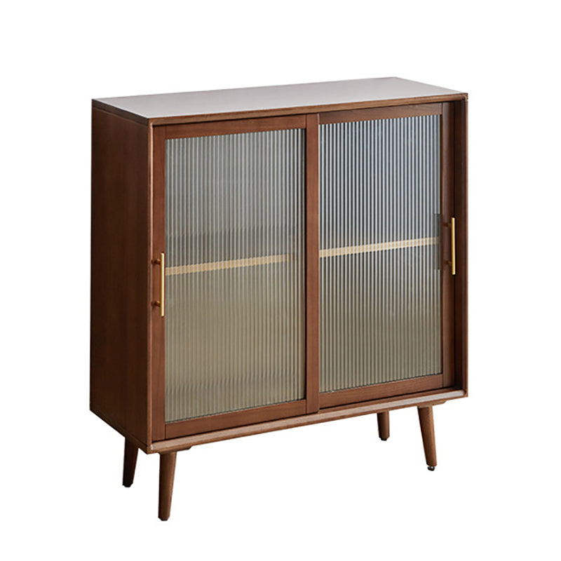 Minimalism Wood Cupboard Glass Doors Kitchen Sideboard for Living Room 28"L x 16"W x 36"H Walnut Clearhalo 'buffet_sideboard' 'Buffets & Sideboards' 'furn' 'furn_buffet_sideboard' 'Furniture' 'furniture_buffet_sideboard' 'Kitchen & Dining Furniture' 4993580