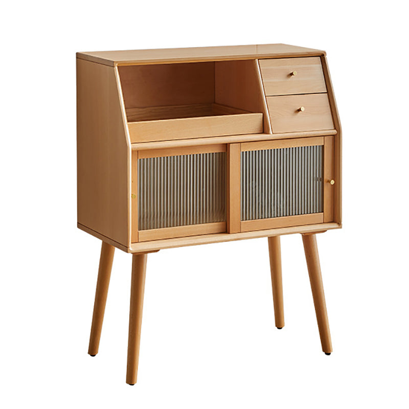 Minimalism Wood Cupboard Glass Doors Kitchen Sideboard for Living Room 31.5"L x 11.8"W x 40.6"H Natural Clearhalo 'buffet_sideboard' 'Buffets & Sideboards' 'furn' 'furn_buffet_sideboard' 'Furniture' 'furniture_buffet_sideboard' 'Kitchen & Dining Furniture' 4993586