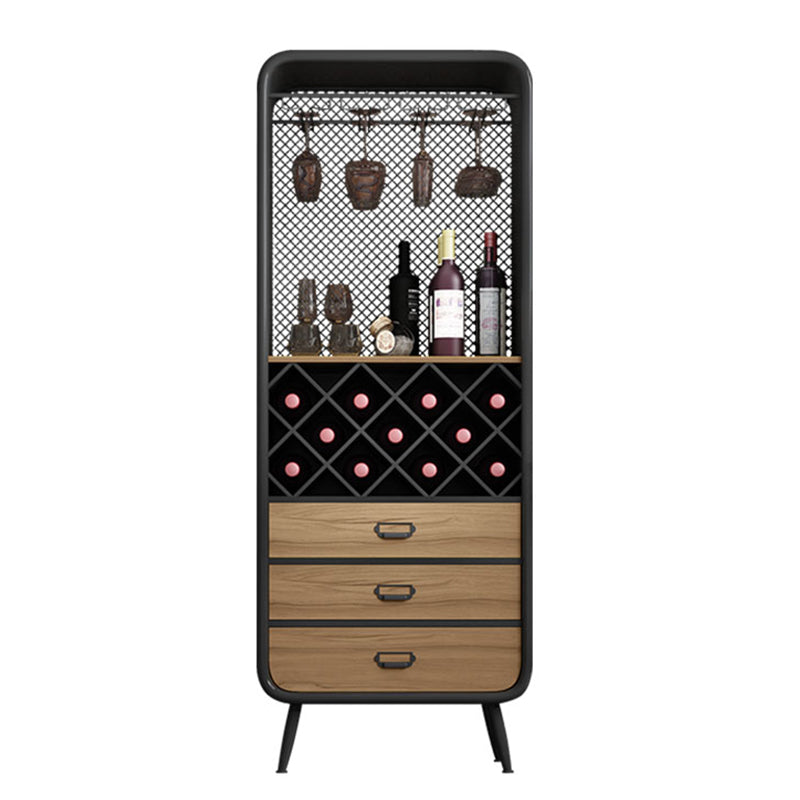 Modern 3-Drawer Wood Sideboard Open Storage Buffet Table with Wine Rack for Living Room 22"L x 15"W x 67"H Black Clearhalo 'buffet_sideboard' 'Buffets & Sideboards' 'furn' 'furn_buffet_sideboard' 'Furniture' 'furniture_buffet_sideboard' 'Kitchen & Dining Furniture' 4993609