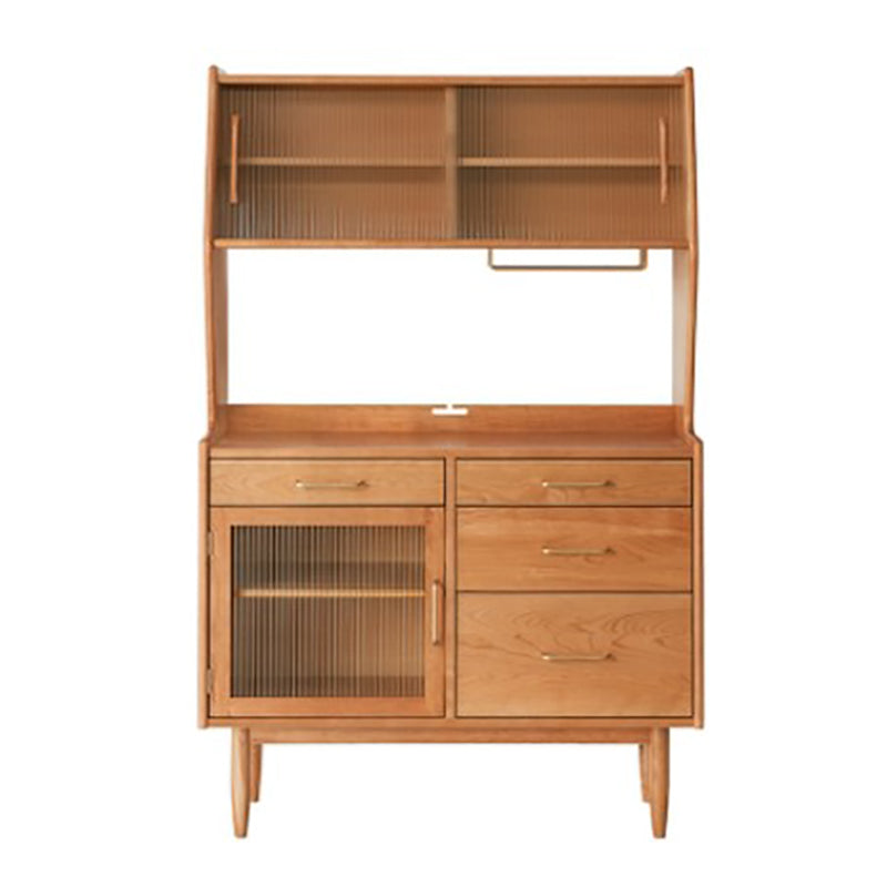 Living Room Glam Style Wood Top Cupboard 66-inch Height Glass Doors Kitchen Table 47"L x 16"W x 65"H Cherry Wood Clearhalo 'buffet_sideboard' 'Buffets & Sideboards' 'furn' 'furn_buffet_sideboard' 'Furniture' 'furniture_buffet_sideboard' 'Kitchen & Dining Furniture' 4993628