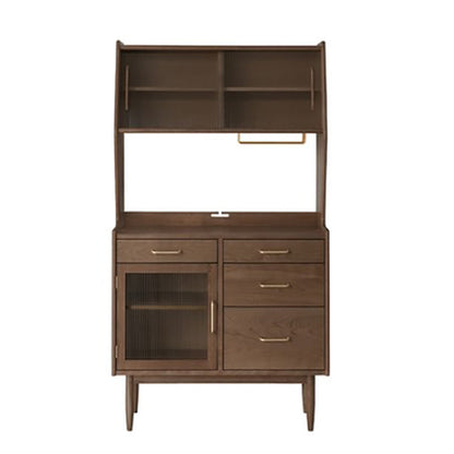 Living Room Glam Style Wood Top Cupboard 66-inch Height Glass Doors Kitchen Table 33"L x 16"W x 65"H Walnut Clearhalo 'buffet_sideboard' 'Buffets & Sideboards' 'furn' 'furn_buffet_sideboard' 'Furniture' 'furniture_buffet_sideboard' 'Kitchen & Dining Furniture' 4993632