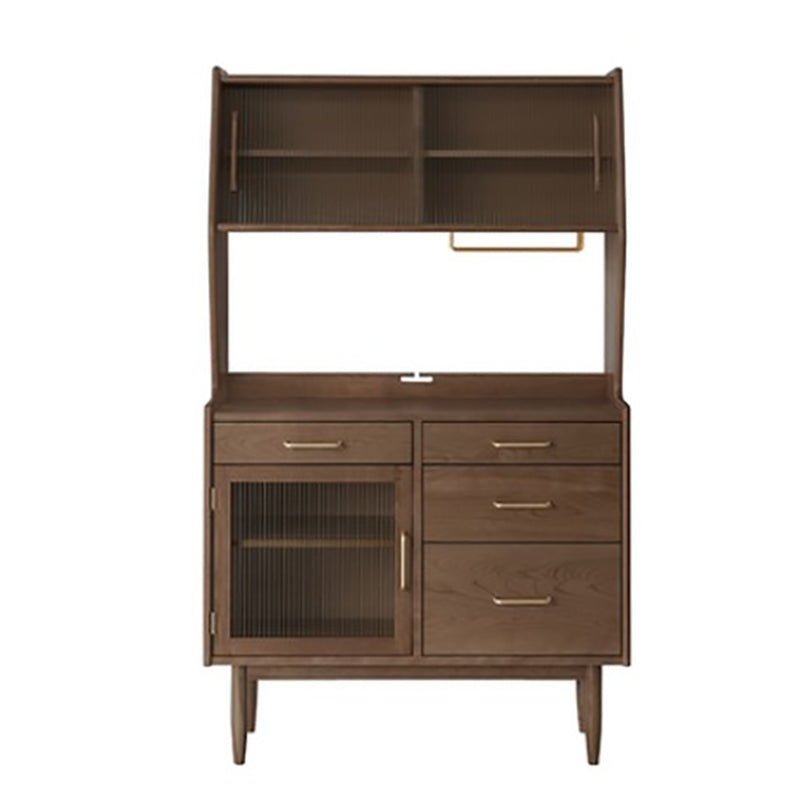 Living Room Glam Style Wood Top Cupboard 66-inch Height Glass Doors Kitchen Table 39"L x 16"W x 65"H Walnut Clearhalo 'buffet_sideboard' 'Buffets & Sideboards' 'furn' 'furn_buffet_sideboard' 'Furniture' 'furniture_buffet_sideboard' 'Kitchen & Dining Furniture' 4993634