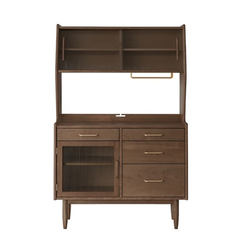 Living Room Glam Style Wood Top Cupboard 66-inch Height Glass Doors Kitchen Table 47"L x 16"W x 65"H Walnut Clearhalo 'buffet_sideboard' 'Buffets & Sideboards' 'furn' 'furn_buffet_sideboard' 'Furniture' 'furniture_buffet_sideboard' 'Kitchen & Dining Furniture' 4993636