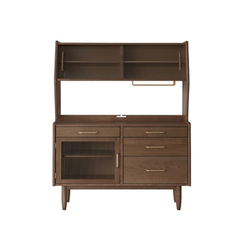 Living Room Glam Style Wood Top Cupboard 66-inch Height Glass Doors Kitchen Table 55"L x 16"W x 65"H Walnut Clearhalo 'buffet_sideboard' 'Buffets & Sideboards' 'furn' 'furn_buffet_sideboard' 'Furniture' 'furniture_buffet_sideboard' 'Kitchen & Dining Furniture' 4993638