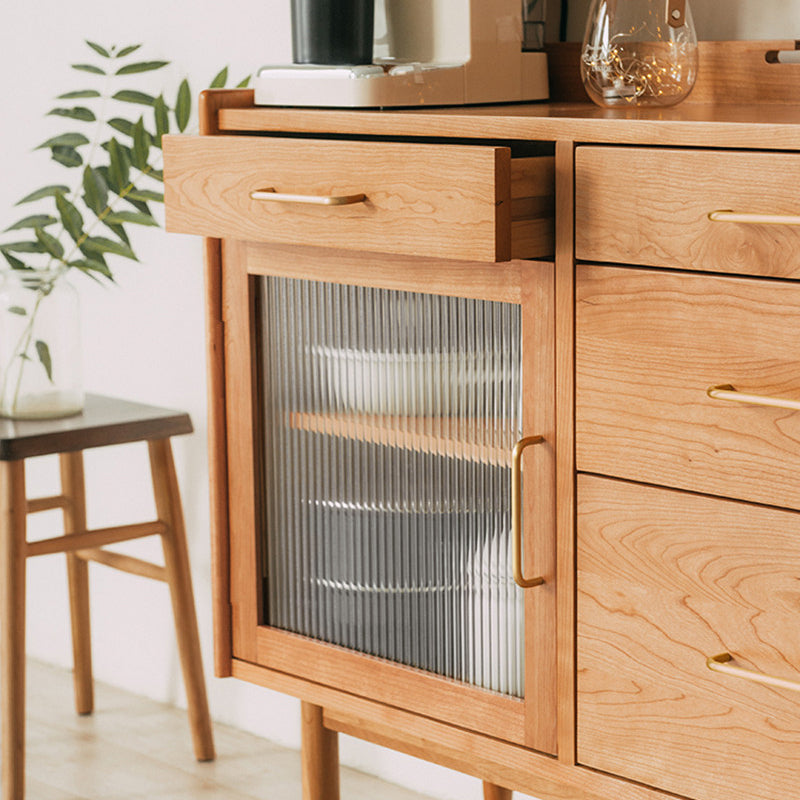 Living Room Glam Style Wood Top Cupboard 66-inch Height Glass Doors Kitchen Table Clearhalo 'buffet_sideboard' 'Buffets & Sideboards' 'furn' 'furn_buffet_sideboard' 'Furniture' 'furniture_buffet_sideboard' 'Kitchen & Dining Furniture' 4993639