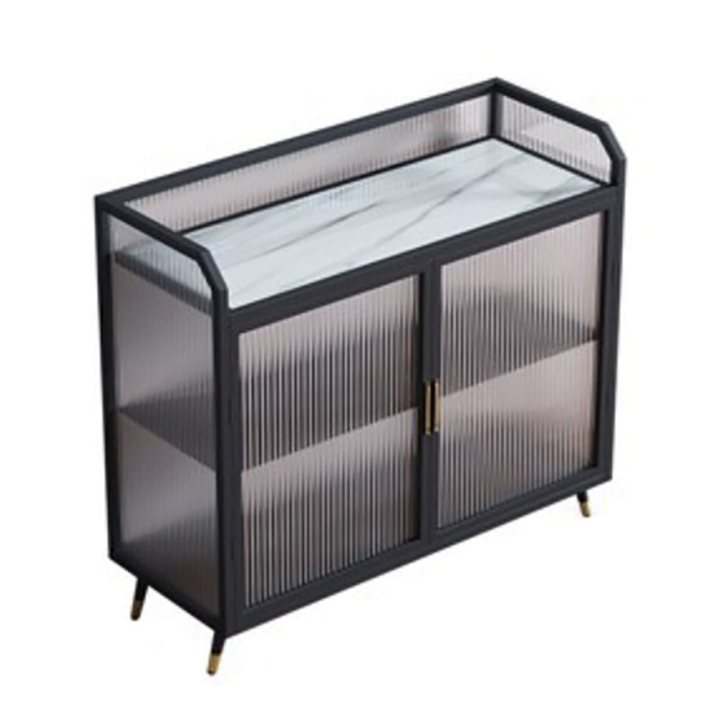Glam Iron Sideboard Glass Doors Dining Server with Stone Countertop for Living Room Black-White Clearhalo 'buffet_sideboard' 'Buffets & Sideboards' 'furn' 'furn_buffet_sideboard' 'Furniture' 'furniture_buffet_sideboard' 'Kitchen & Dining Furniture' 4993647