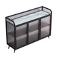 Glam Iron Sideboard Glass Doors Dining Server with Stone Countertop for Living Room 47"L x 14"W x 35"H Black-White Clearhalo 'buffet_sideboard' 'Buffets & Sideboards' 'furn' 'furn_buffet_sideboard' 'Furniture' 'furniture_buffet_sideboard' 'Kitchen & Dining Furniture' 4993648