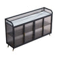 Glam Iron Sideboard Glass Doors Dining Server with Stone Countertop for Living Room 59"L x 14"W x 35"H Black-White Clearhalo 'buffet_sideboard' 'Buffets & Sideboards' 'furn' 'furn_buffet_sideboard' 'Furniture' 'furniture_buffet_sideboard' 'Kitchen & Dining Furniture' 4993650