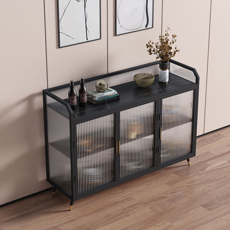 Glam Iron Sideboard Glass Doors Dining Server with Stone Countertop for Living Room Clearhalo 'buffet_sideboard' 'Buffets & Sideboards' 'furn' 'furn_buffet_sideboard' 'Furniture' 'furniture_buffet_sideboard' 'Kitchen & Dining Furniture' 4993652
