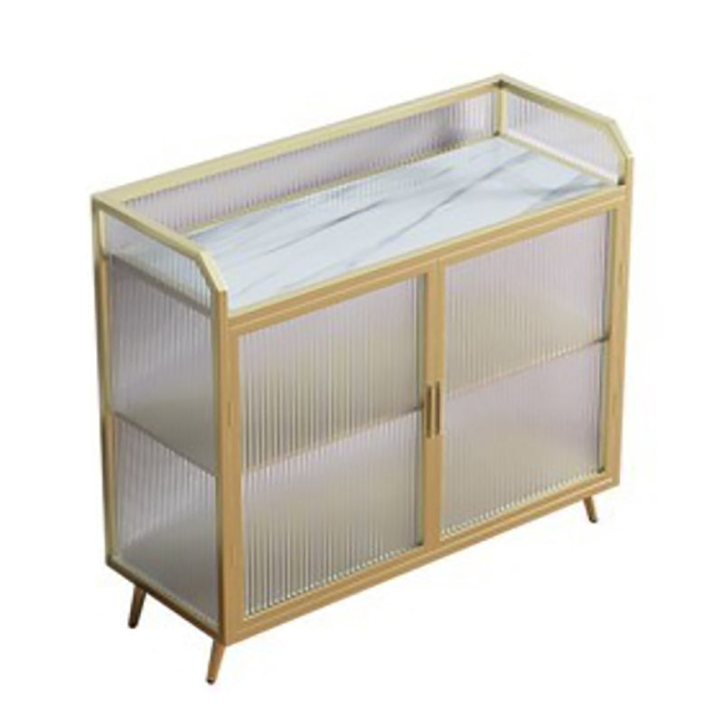 Glam Iron Sideboard Glass Doors Dining Server with Stone Countertop for Living Room Gold-White Clearhalo 'buffet_sideboard' 'Buffets & Sideboards' 'furn' 'furn_buffet_sideboard' 'Furniture' 'furniture_buffet_sideboard' 'Kitchen & Dining Furniture' 4993653