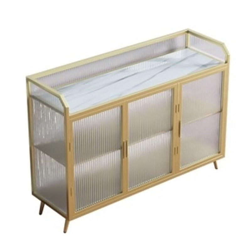 Glam Iron Sideboard Glass Doors Dining Server with Stone Countertop for Living Room 47"L x 14"W x 35"H Gold-White Clearhalo 'buffet_sideboard' 'Buffets & Sideboards' 'furn' 'furn_buffet_sideboard' 'Furniture' 'furniture_buffet_sideboard' 'Kitchen & Dining Furniture' 4993655