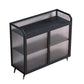 Glam Iron Sideboard Glass Doors Dining Server with Stone Countertop for Living Room 39"L x 14"W x 35"H Black Clearhalo 'buffet_sideboard' 'Buffets & Sideboards' 'furn' 'furn_buffet_sideboard' 'Furniture' 'furniture_buffet_sideboard' 'Kitchen & Dining Furniture' 4993658