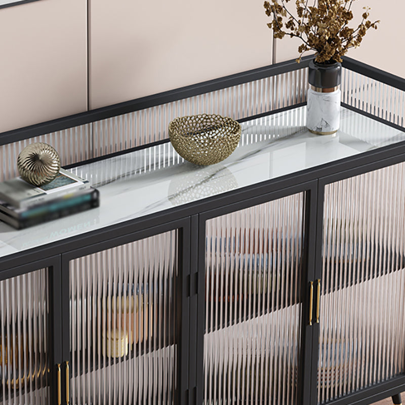 Glam Iron Sideboard Glass Doors Dining Server with Stone Countertop for Living Room Clearhalo 'buffet_sideboard' 'Buffets & Sideboards' 'furn' 'furn_buffet_sideboard' 'Furniture' 'furniture_buffet_sideboard' 'Kitchen & Dining Furniture' 4993661