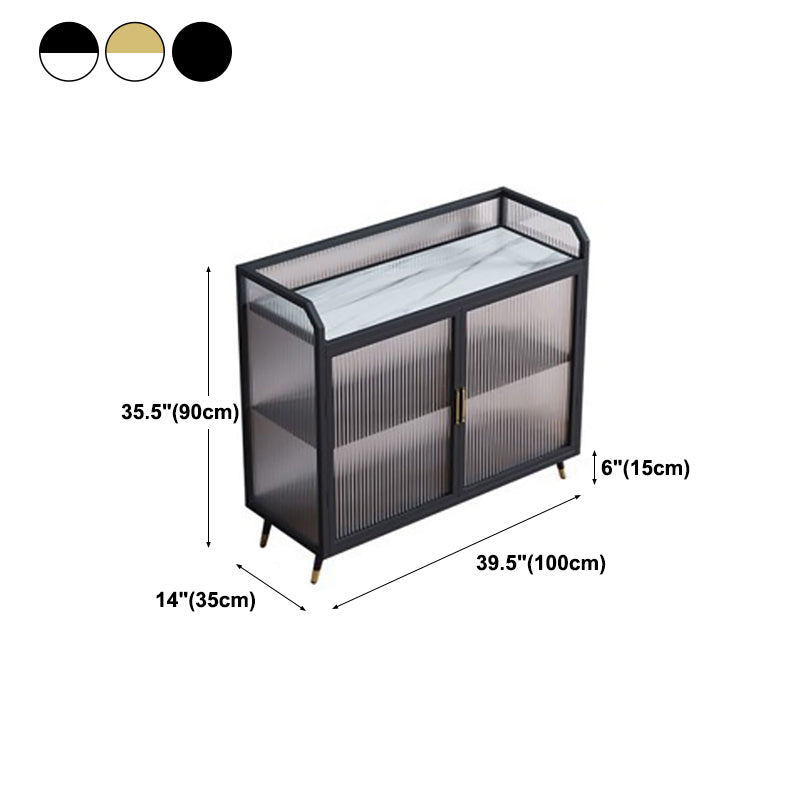 Glam Iron Sideboard Glass Doors Dining Server with Stone Countertop for Living Room Clearhalo 'buffet_sideboard' 'Buffets & Sideboards' 'furn' 'furn_buffet_sideboard' 'Furniture' 'furniture_buffet_sideboard' 'Kitchen & Dining Furniture' 4993665