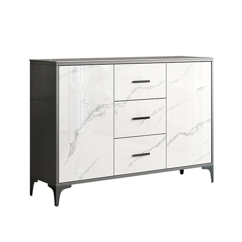 Simple White Buffet Server Stone Top Dining Server for Living Room Grey Clearhalo 'buffet_sideboard' 'Buffets & Sideboards' 'furn' 'furn_buffet_sideboard' 'Furniture' 'furniture_buffet_sideboard' 'Kitchen & Dining Furniture' 4993673