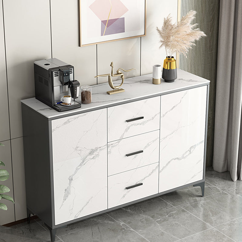 Simple White Buffet Server Stone Top Dining Server for Living Room White Clearhalo 'buffet_sideboard' 'Buffets & Sideboards' 'furn' 'furn_buffet_sideboard' 'Furniture' 'furniture_buffet_sideboard' 'Kitchen & Dining Furniture' 4993682