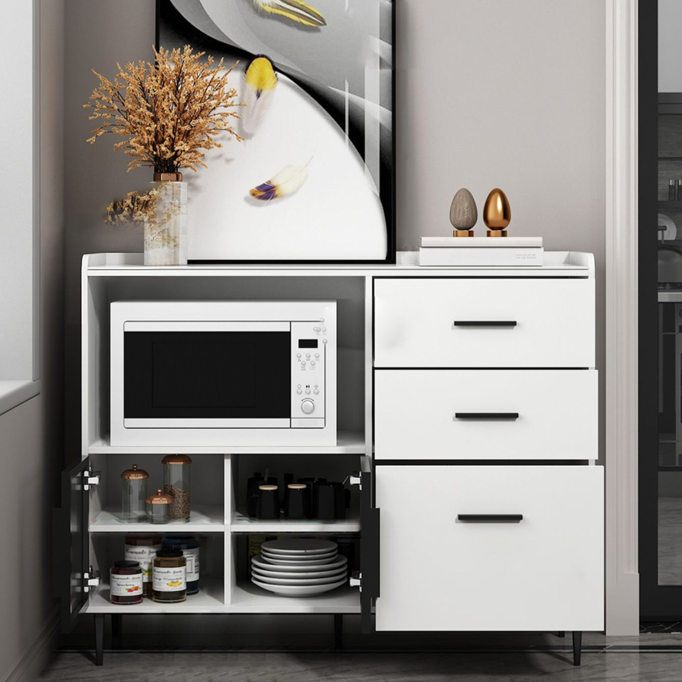 3-Drawer Engineered Wood Sideboard Modern Stone Countertop Credenza for Living Room Clearhalo 'buffet_sideboard' 'Buffets & Sideboards' 'furn' 'furn_buffet_sideboard' 'Furniture' 'furniture_buffet_sideboard' 'Kitchen & Dining Furniture' 4993704