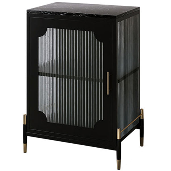 Glass Door Iron Sideboard Modern Server Cabinet with Storage for Living Room 21"L x 14"W x 29"H Gold-Black Clearhalo 'buffet_sideboard' 'Buffets & Sideboards' 'furn' 'furn_buffet_sideboard' 'Furniture' 'furniture_buffet_sideboard' 'Kitchen & Dining Furniture' 4993765