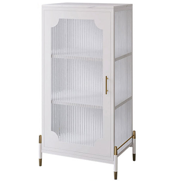 Glass Door Iron Sideboard Modern Server Cabinet with Storage for Living Room 21"L x 14"W x 43"H Textured White Clearhalo 'buffet_sideboard' 'Buffets & Sideboards' 'furn' 'furn_buffet_sideboard' 'Furniture' 'furniture_buffet_sideboard' 'Kitchen & Dining Furniture' 4993766